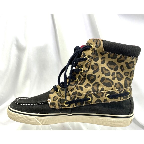 Sperry Top Sider Women's 7.5M High Top Sneakers Leopard Print Brown Canvas - Picture 4 of 10